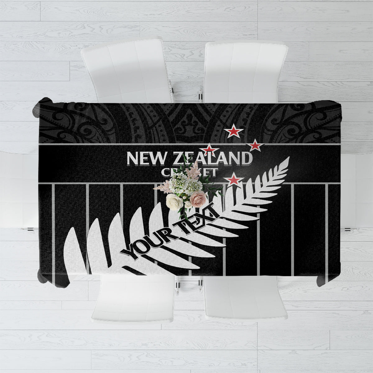 Custom New Zealand Silver Fern Cricket Tablecloth Aotearoa Maori Go Black Cap LT14 Black - Polynesian Pride