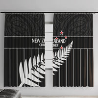 Custom New Zealand Silver Fern Cricket Window Curtain Aotearoa Maori Go Black Cap LT14 With Hooks Black - Polynesian Pride