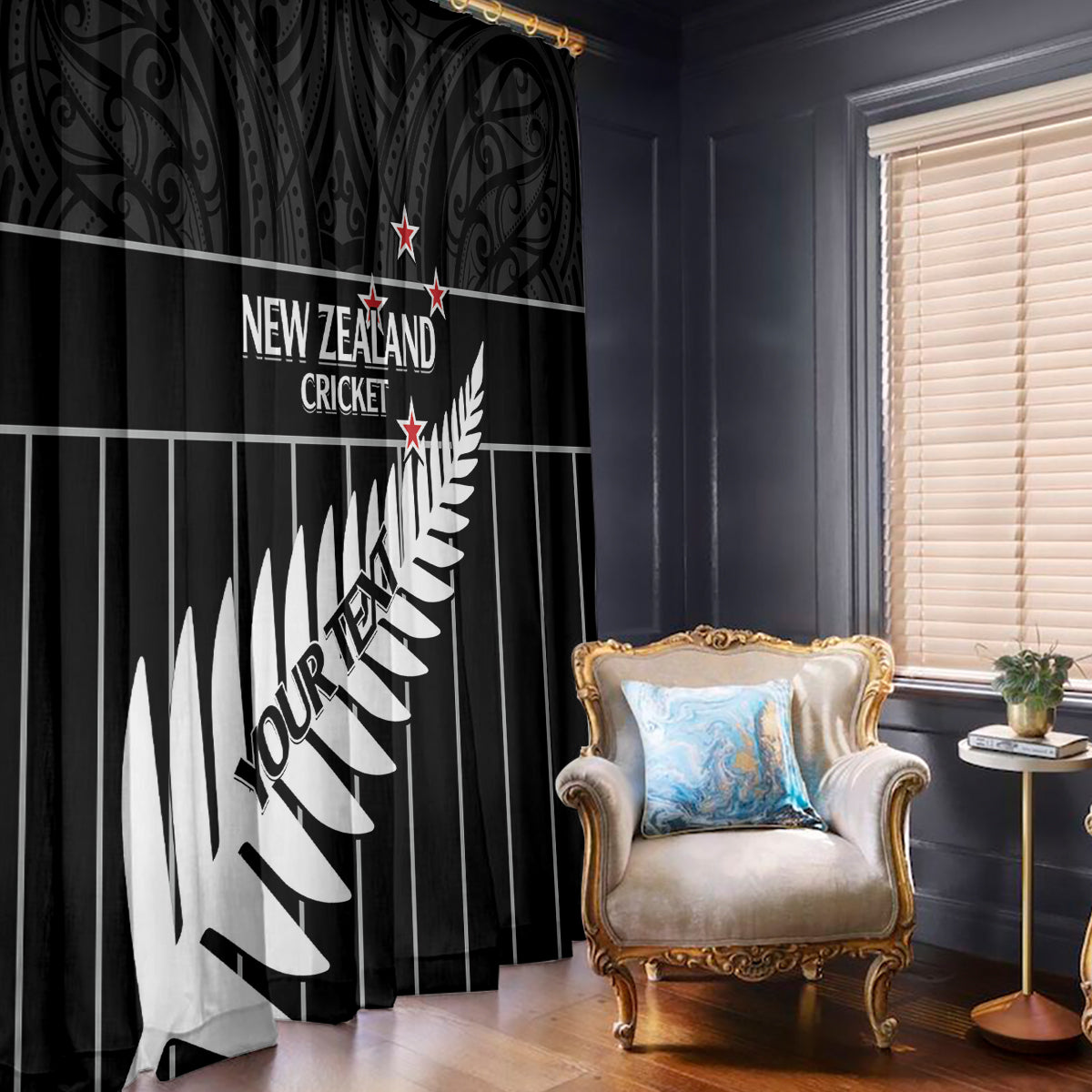 Custom New Zealand Silver Fern Cricket Window Curtain Aotearoa Maori Go Black Cap LT14 - Polynesian Pride