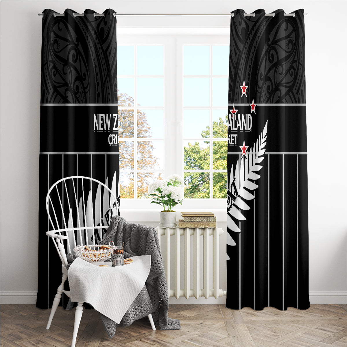 Custom New Zealand Silver Fern Cricket Window Curtain Aotearoa Maori Go Black Cap LT14 - Polynesian Pride