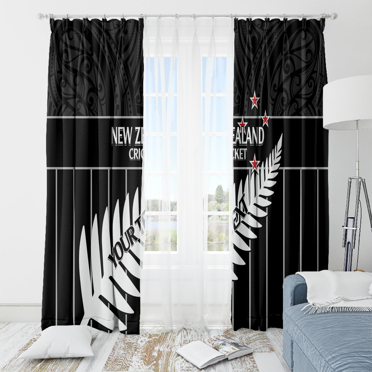 Custom New Zealand Silver Fern Cricket Window Curtain Aotearoa Maori Go Black Cap LT14 - Polynesian Pride