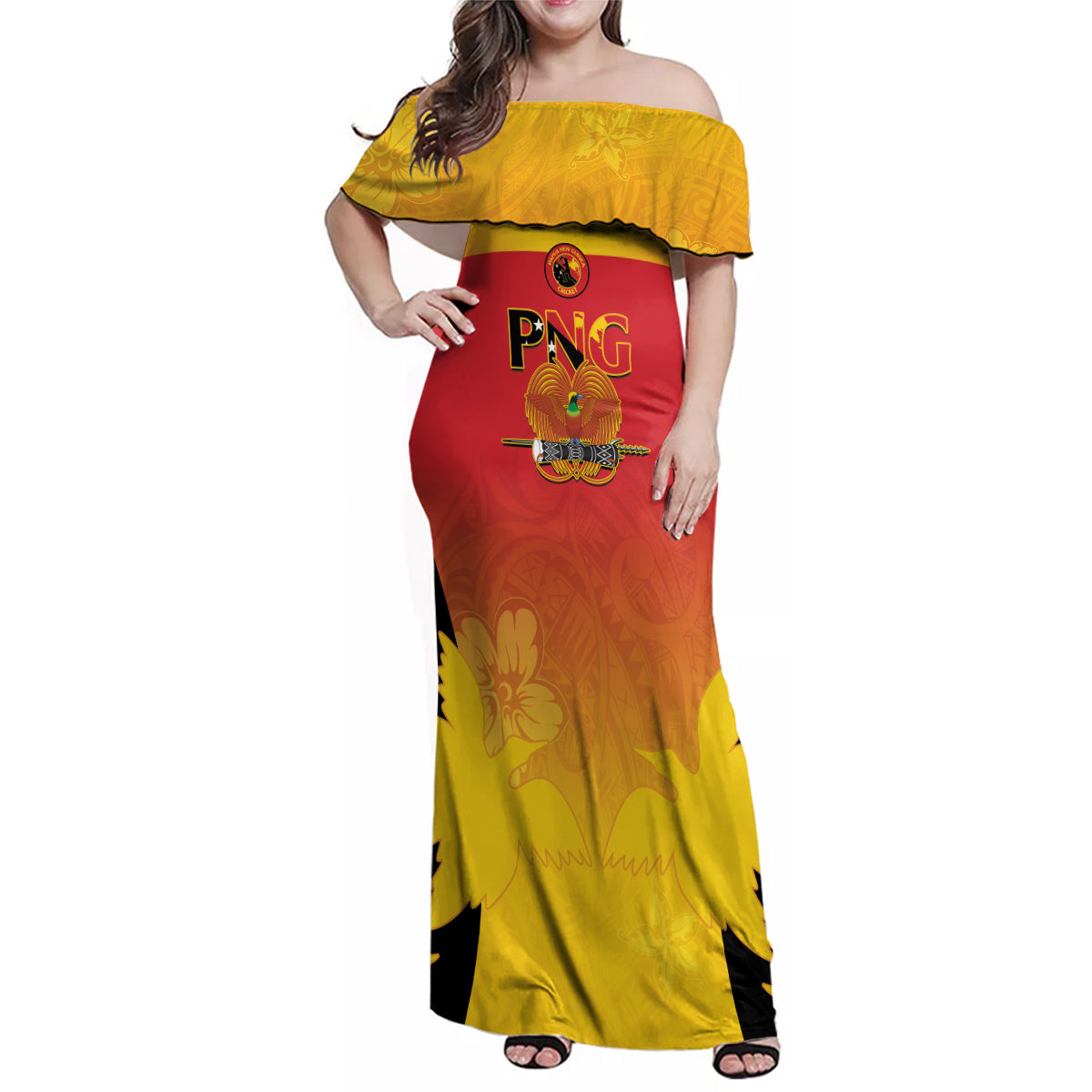 Custom Papua New Guinea Cricket Family Matching Off Shoulder Maxi Dress and Hawaiian Shirt 2024 Go PNG