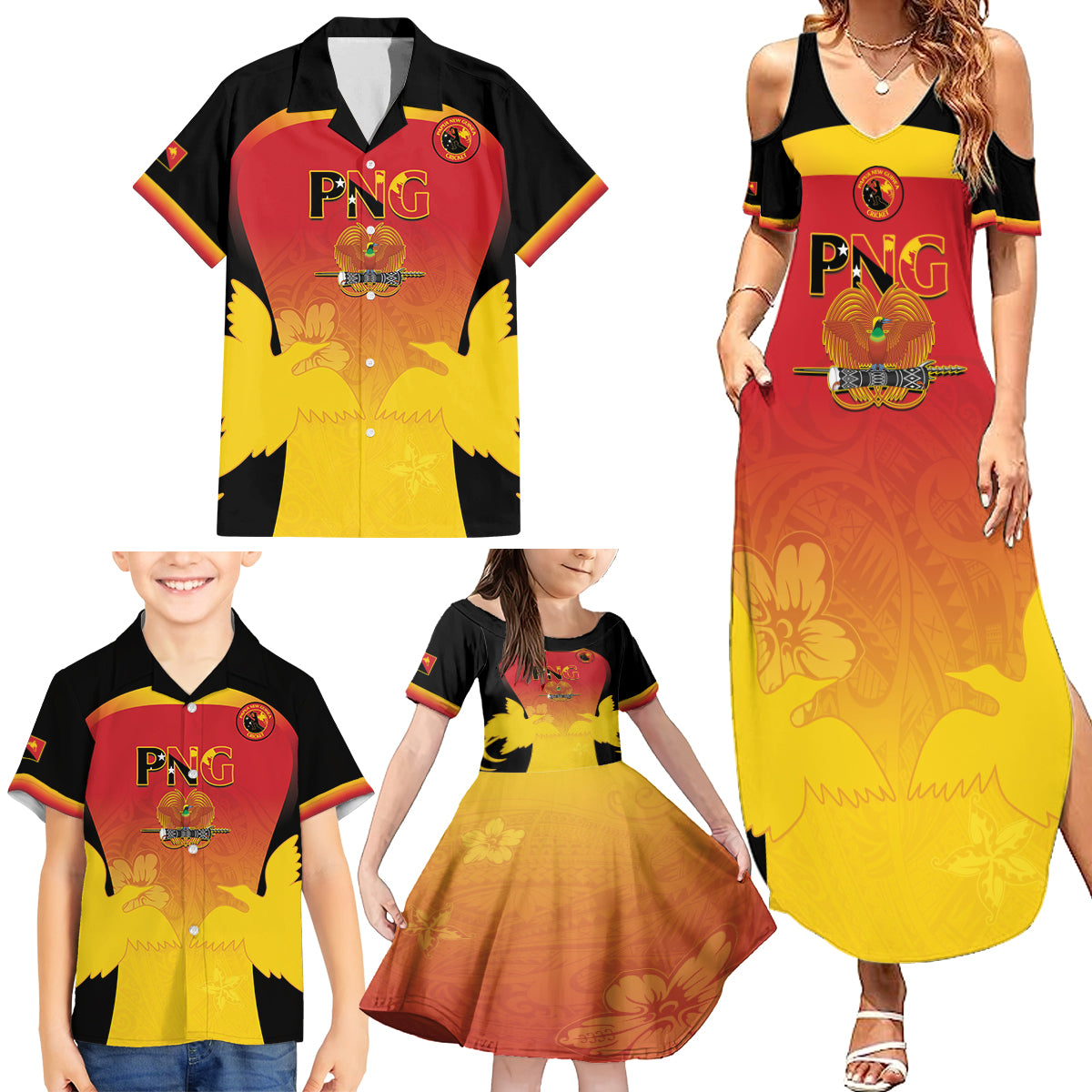 Custom Papua New Guinea Cricket Family Matching Summer Maxi Dress and Hawaiian Shirt 2024 Go PNG LT14 - Polynesian Pride