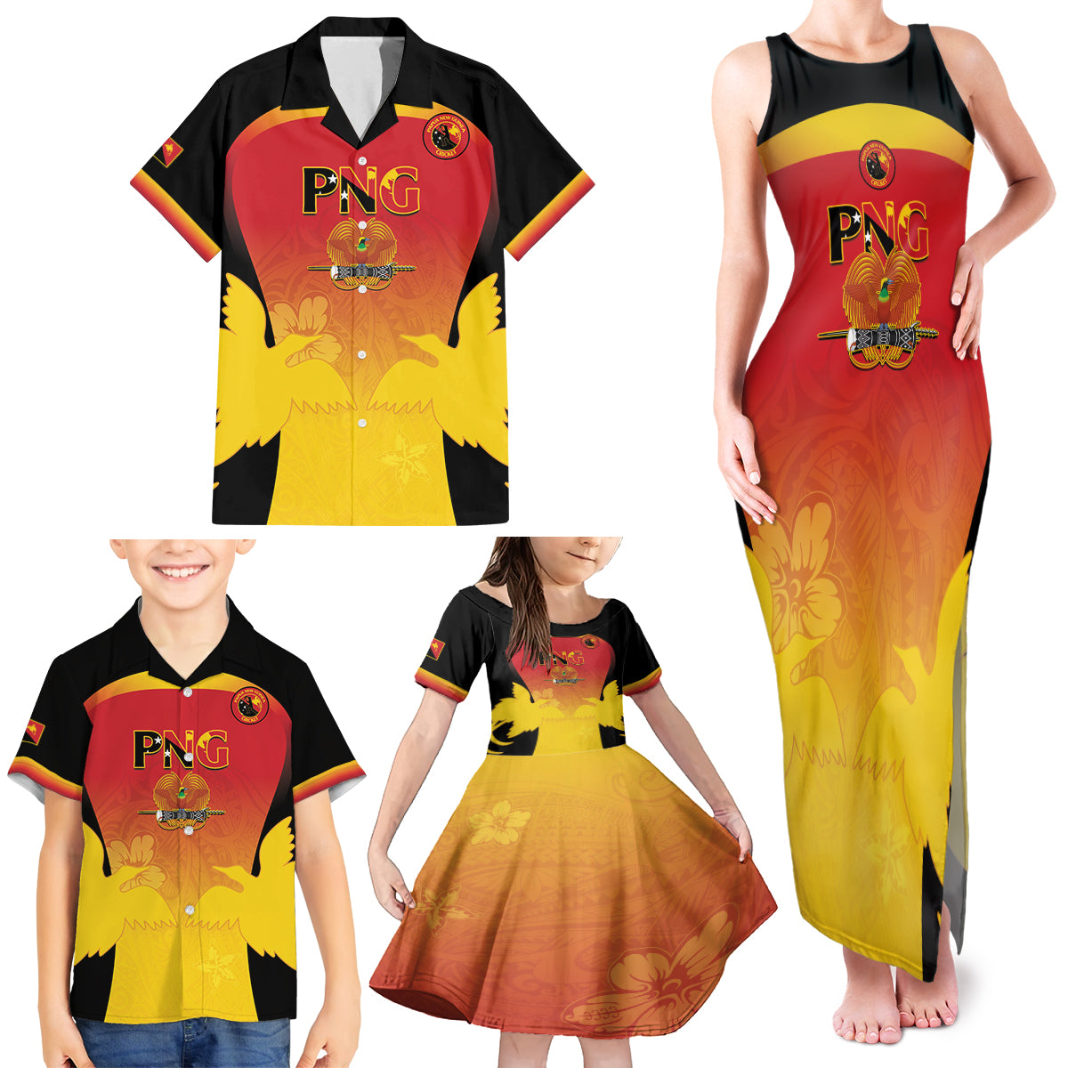 Custom Papua New Guinea Cricket Family Matching Tank Maxi Dress and Hawaiian Shirt 2024 Go PNG LT14 - Polynesian Pride