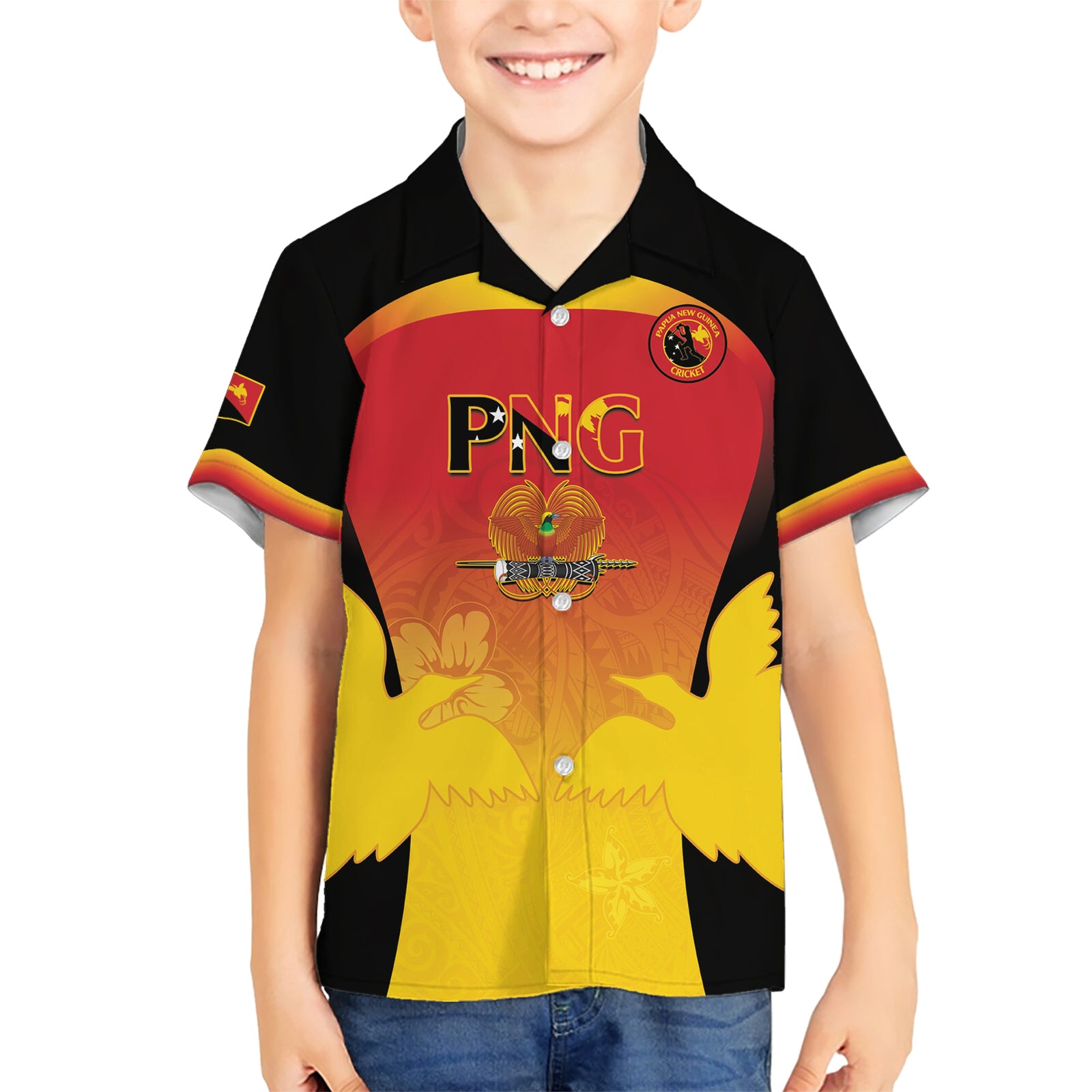 Custom Papua New Guinea Cricket Kid Hawaiian Shirt 2024 Go PNG LT14 Kid Black - Polynesian Pride