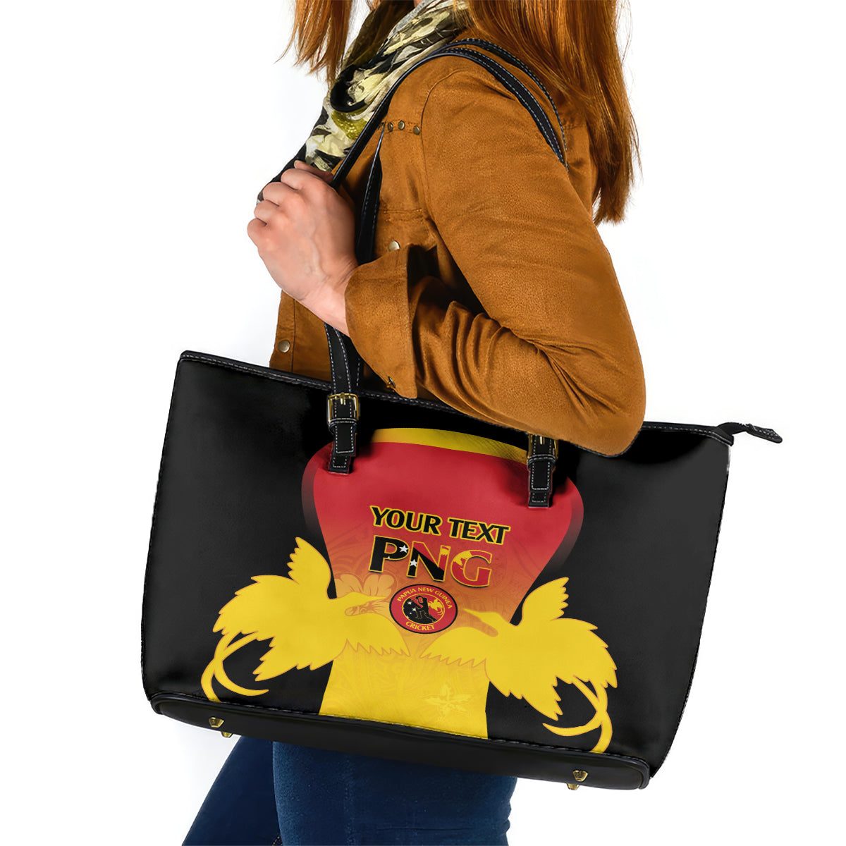 Custom Papua New Guinea Cricket Leather Tote Bag 2024 Go PNG LT14 Black - Polynesian Pride