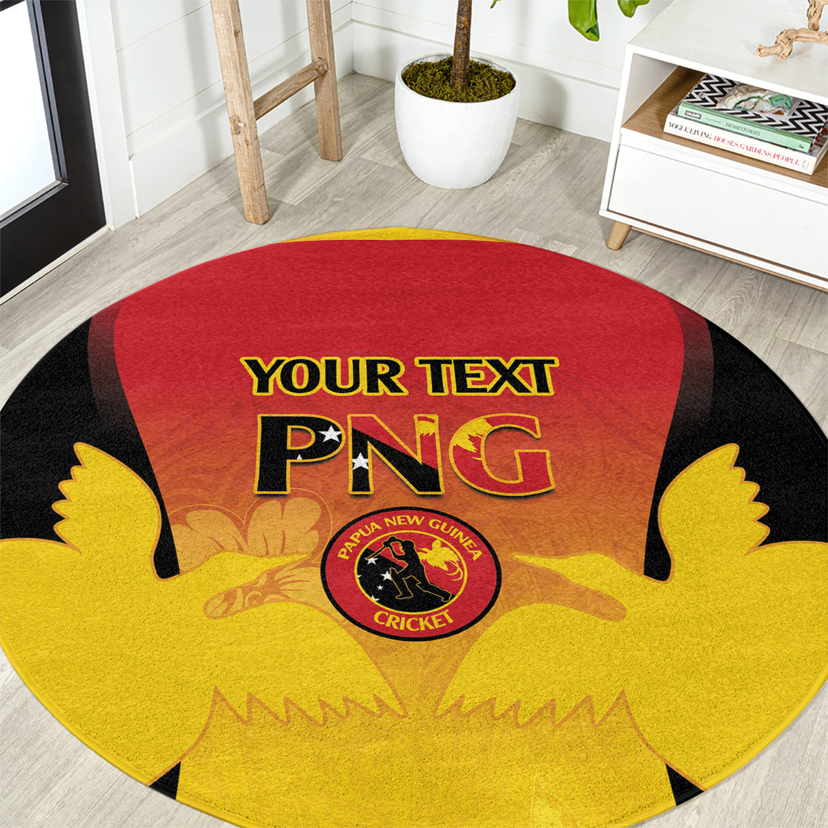 Custom Papua New Guinea Cricket Round Carpet 2024 Go PNG