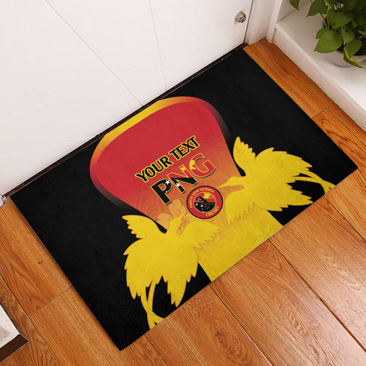 Custom Papua New Guinea Cricket Rubber Doormat 2024 Go PNG LT14 Black - Polynesian Pride