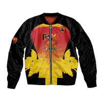 Custom Papua New Guinea Cricket Sleeve Zip Bomber Jacket 2024 Go PNG LT14 Unisex Black - Polynesian Pride