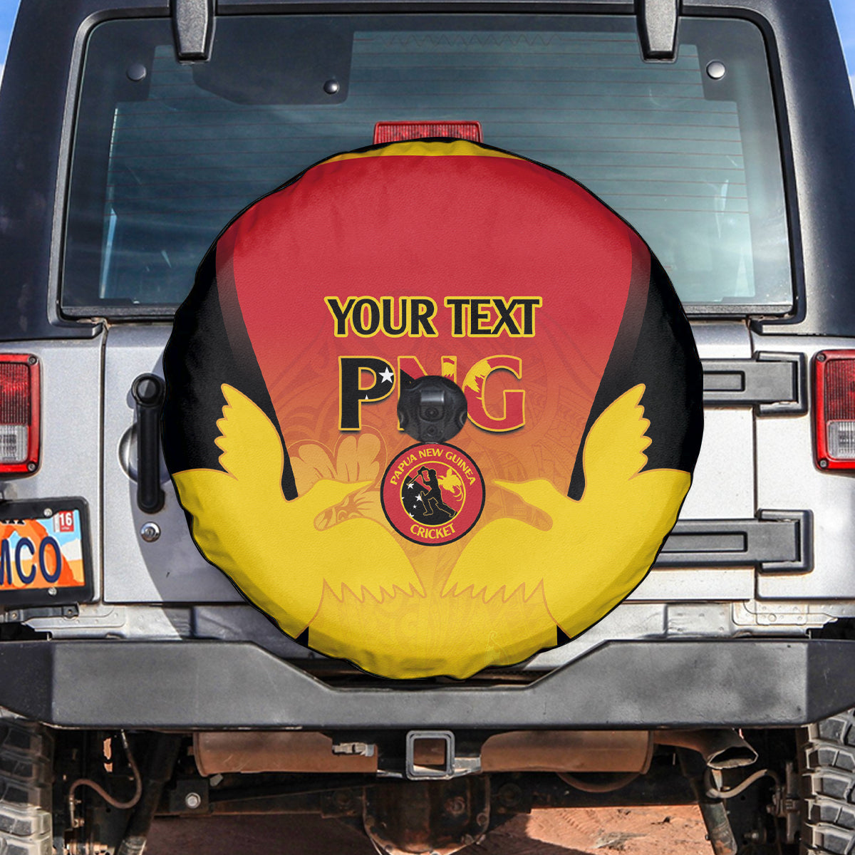 Custom Papua New Guinea Cricket Spare Tire Cover 2024 Go PNG LT14 Black - Polynesian Pride