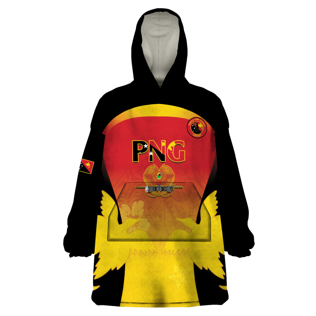 Custom Papua New Guinea Cricket Wearable Blanket Hoodie 2024 Go PNG LT14 One Size Black - Polynesian Pride