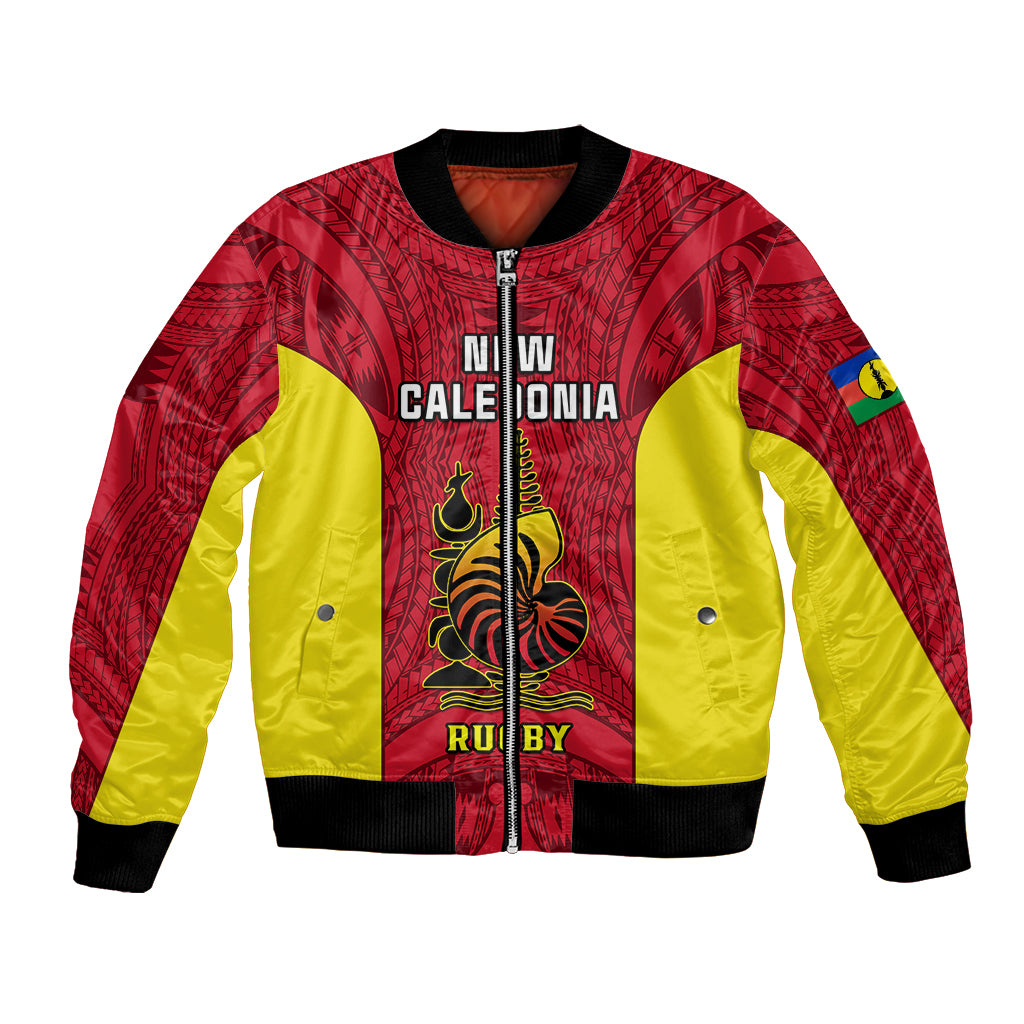 New Caledonia Rugby Bomber Jacket Coat Of Arms Mix Polynesian Pattern LT14 Unisex Red - Polynesian Pride