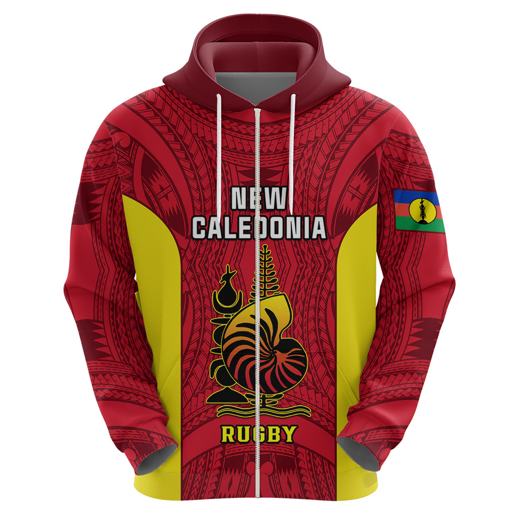 New Caledonia Rugby Hoodie Coat of Arms Mix Polynesian Pattern LT14 - Polynesian Pride
