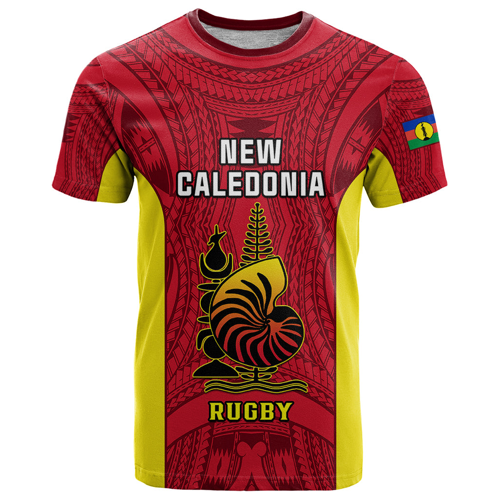 New Caledonia Rugby T Shirt Coat Of Arms Mix Polynesian Pattern LT14 Red - Polynesian Pride