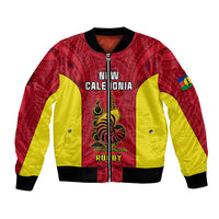 Personalised New Caledonia Rugby Bomber Jacket Coat Of Arms Mix Polynesian Pattern LT14 Unisex Red - Polynesian Pride