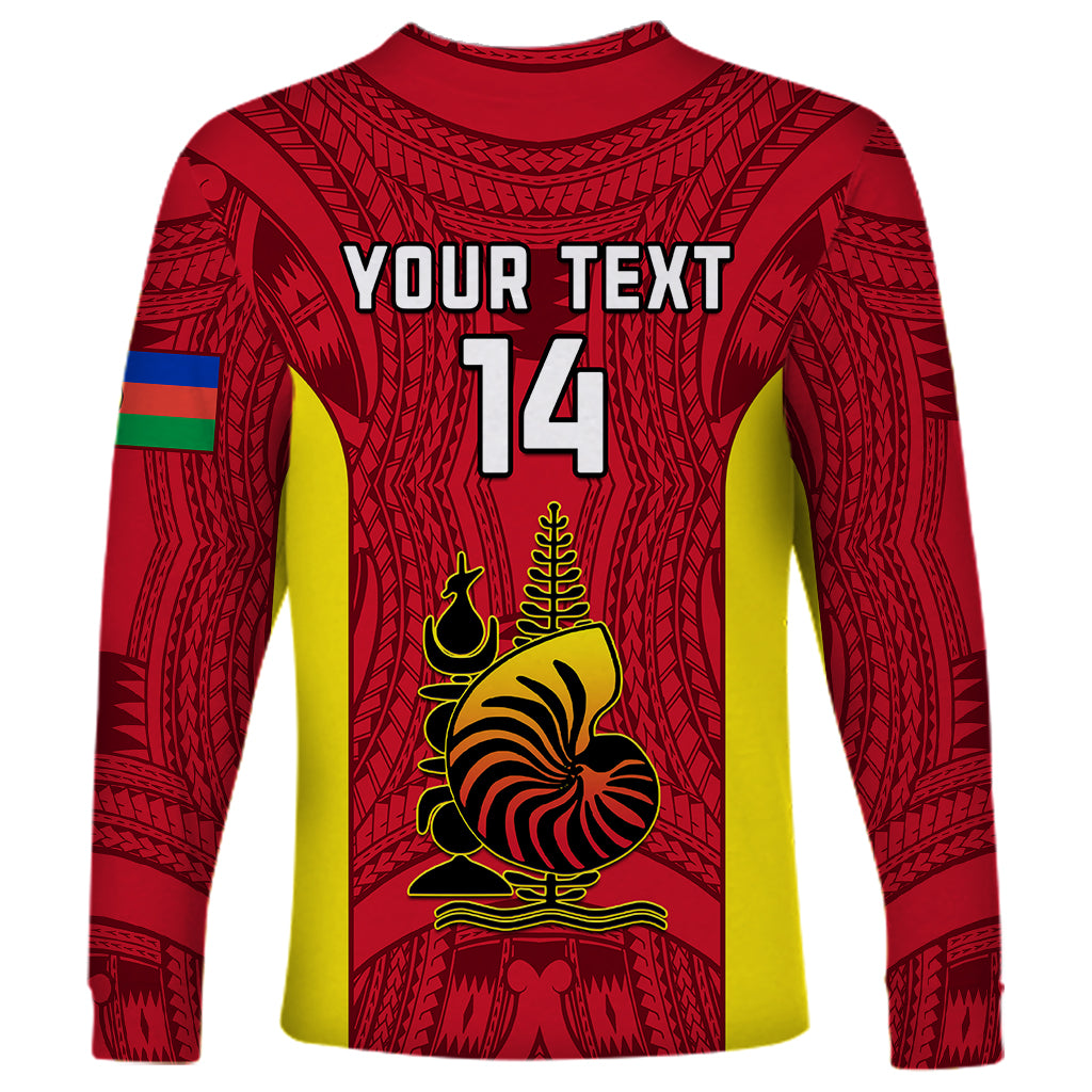Personalised New Caledonia Rugby Long Sleeve Shirt Coat Of Arms Mix Polynesian Pattern LT14 - Polynesian Pride