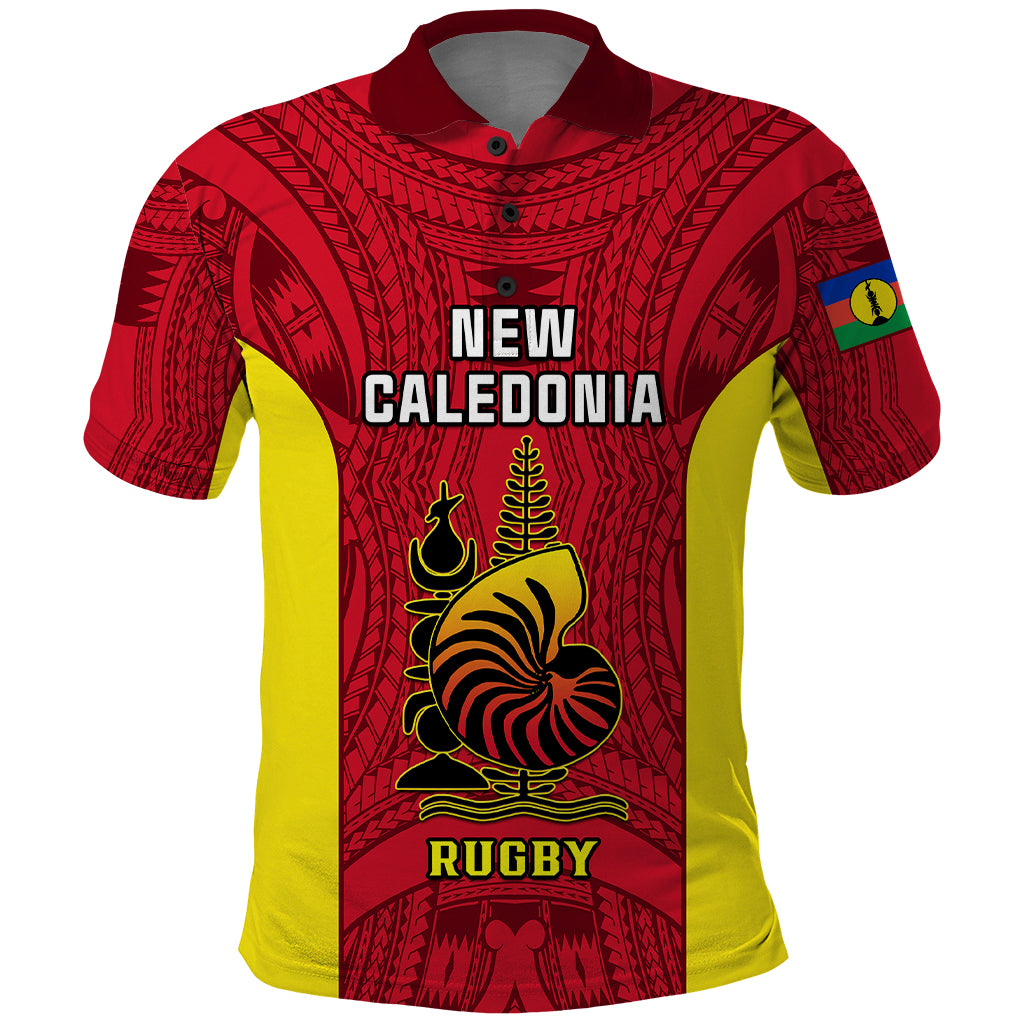 Custom New Caledonia Rugby Polo Shirt Coat Of Arms Mix Polynesian Pattern LT14 Red - Polynesian Pride