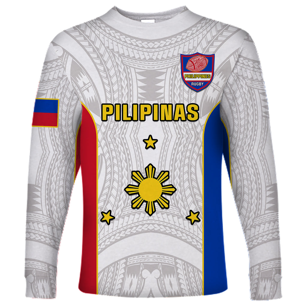 Philippines Rugby Long Sleeve Shirt Pacific Pilipinas Go Tamaraws LT14 Unisex White - Polynesian Pride