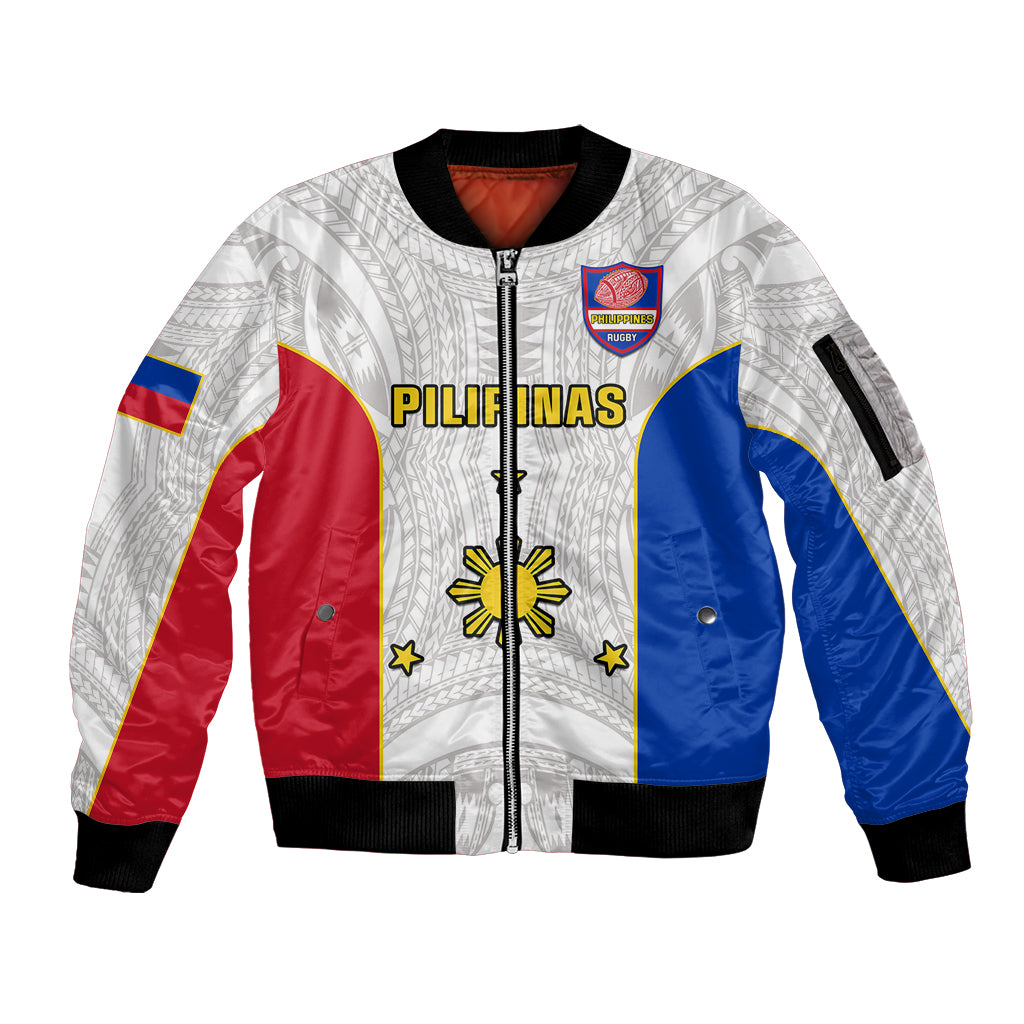 Philippines Rugby Sleeve Zip Bomber Jacket Pacific Pilipinas Go Tamaraws LT14 Unisex White - Polynesian Pride