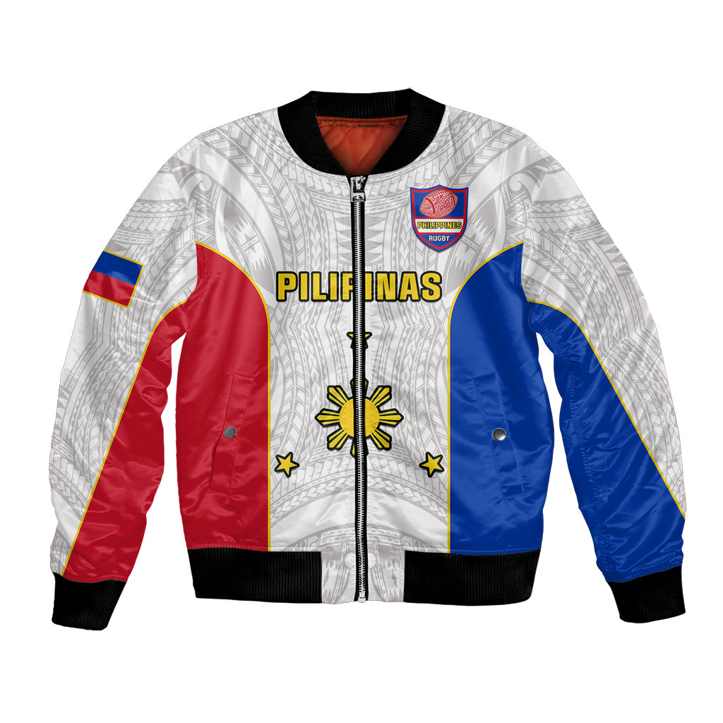 Personalised Philippines Rugby Bomber Jacket Pacific Pilipinas Go Tamaraws LT14 Unisex White - Polynesian Pride
