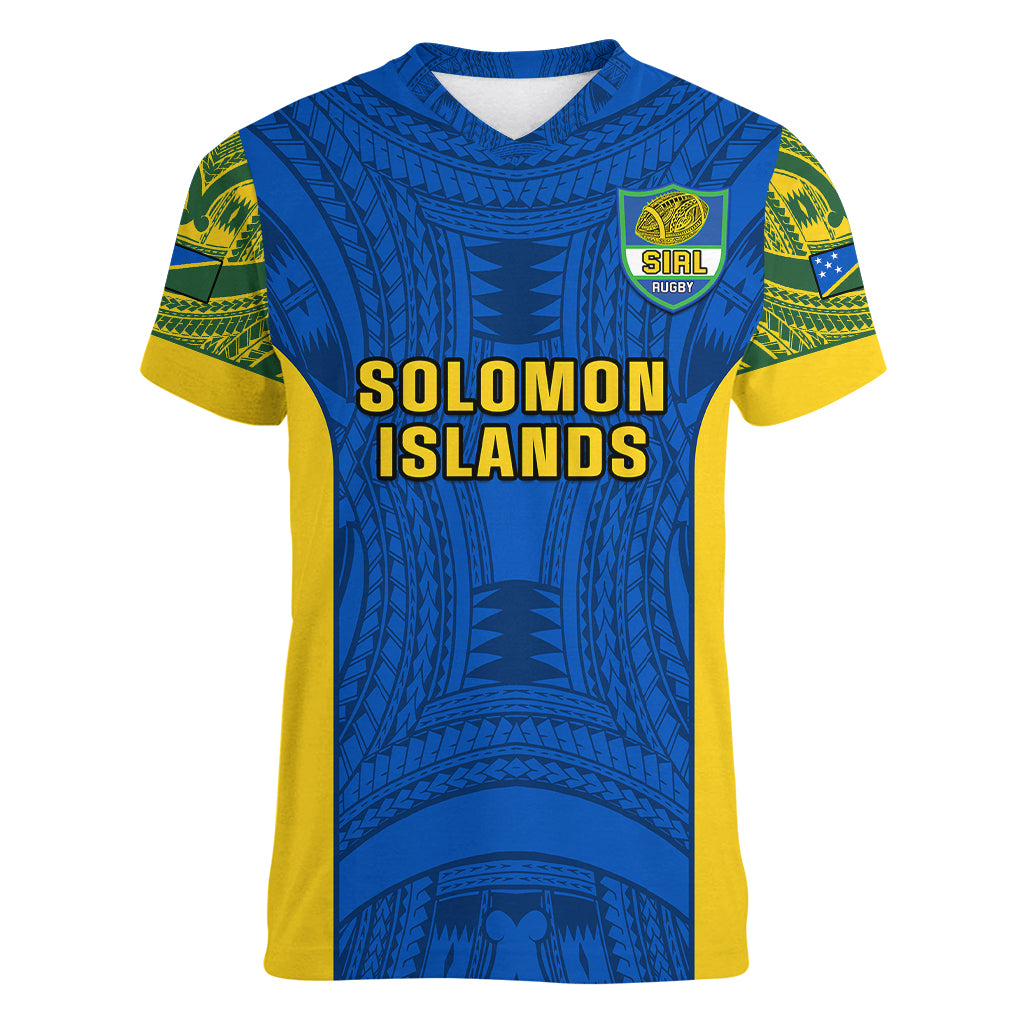 Personalised Solomon Islands Rugby Women V Neck T Shirt Pacific Go Solies LT14 Female Blue - Polynesian Pride