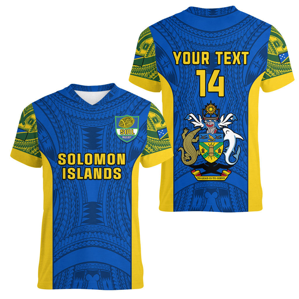 Personalised Solomon Islands Rugby Women V Neck T Shirt Pacific Go Solies LT14 - Polynesian Pride