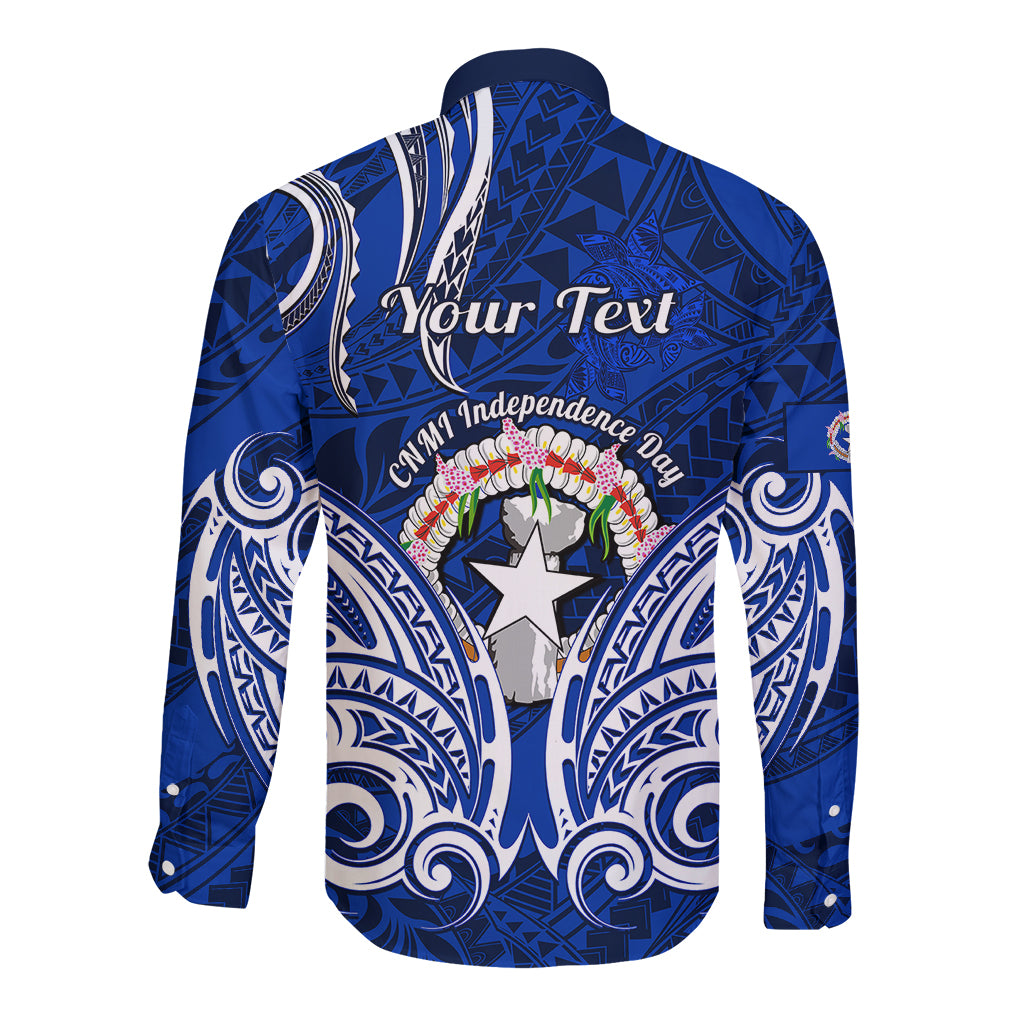Personalised Independence Day CNMI Long Sleeve Button Shirt Northern Mariana Islands Tribal Tattoo Pattern LT14 - Polynesian Pride