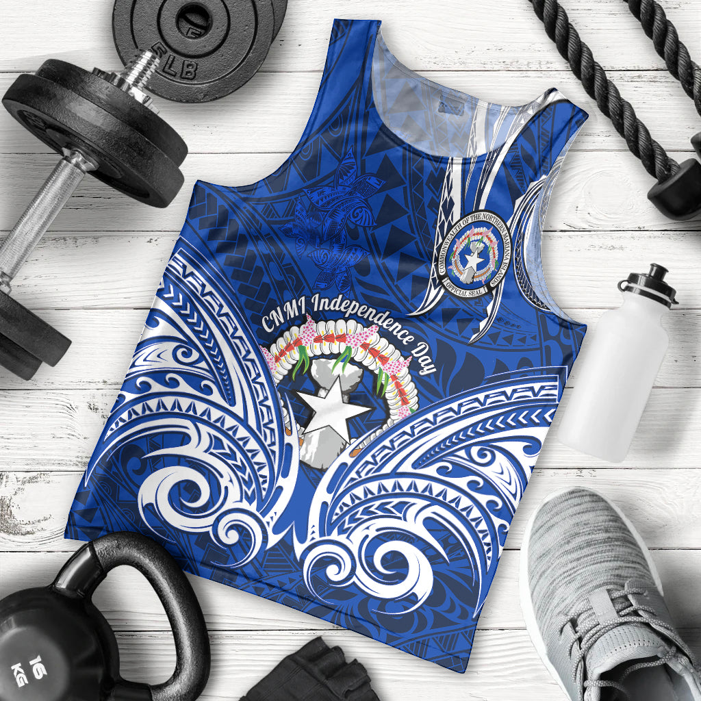 Personalised Independence Day CNMI Men Tank Top Northern Mariana Islands Tribal Tattoo Pattern LT14 Blue - Polynesian Pride