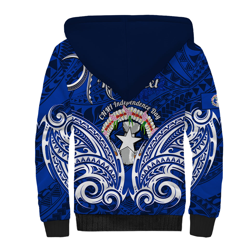 Personalised Independence Day CNMI Sherpa Hoodie Northern Mariana Islands Tribal Tattoo Pattern LT14 - Polynesian Pride
