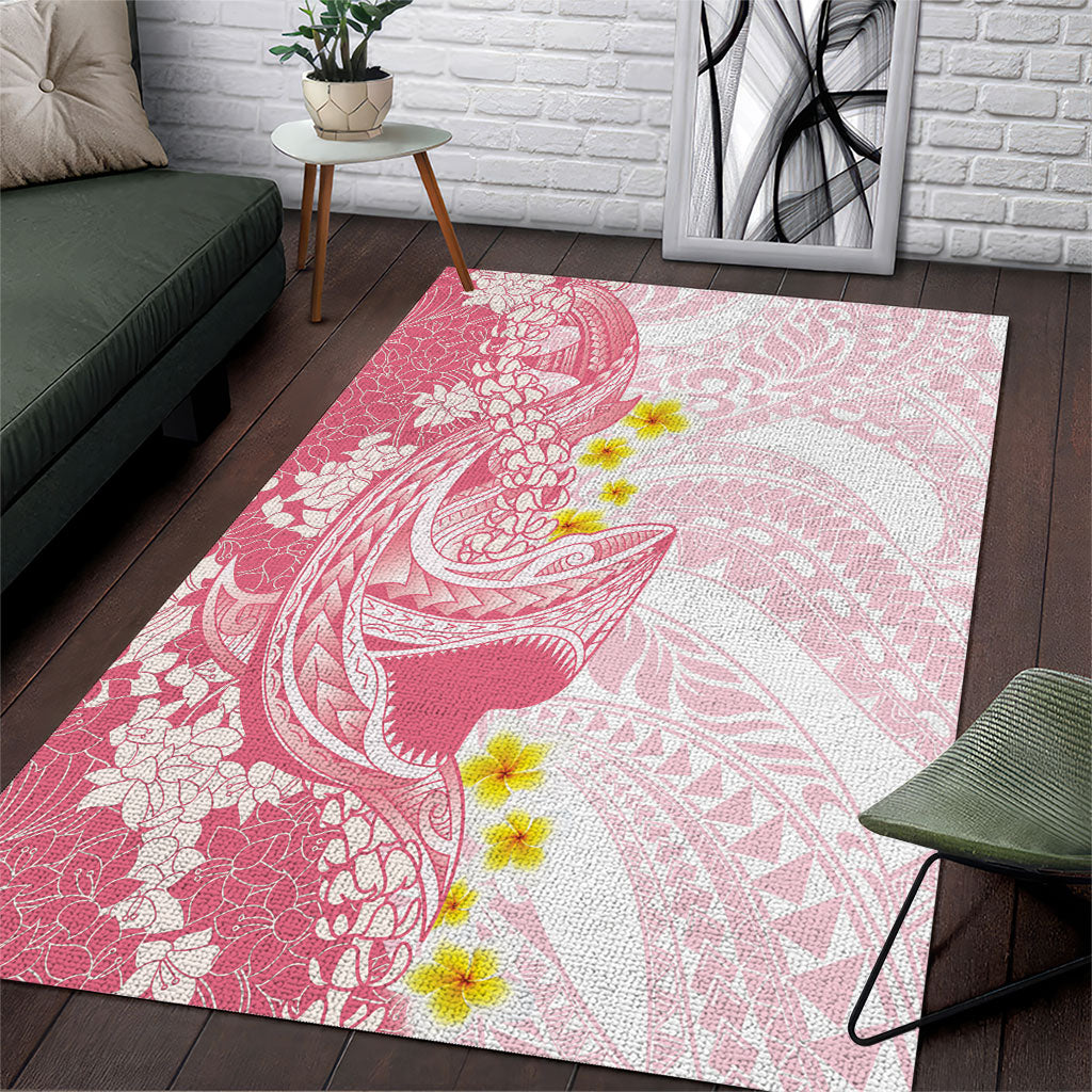 Pink Hawaii Shark Tattoo Area Rug Puakenikeni Lei Plumeria Polynesian Pattern LT14 Pink - Polynesian Pride