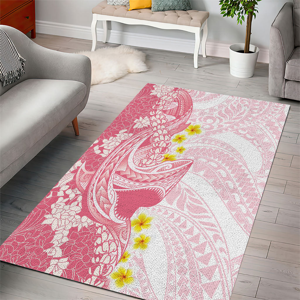 Pink Hawaii Shark Tattoo Area Rug Puakenikeni Lei Plumeria Polynesian Pattern LT14 - Polynesian Pride