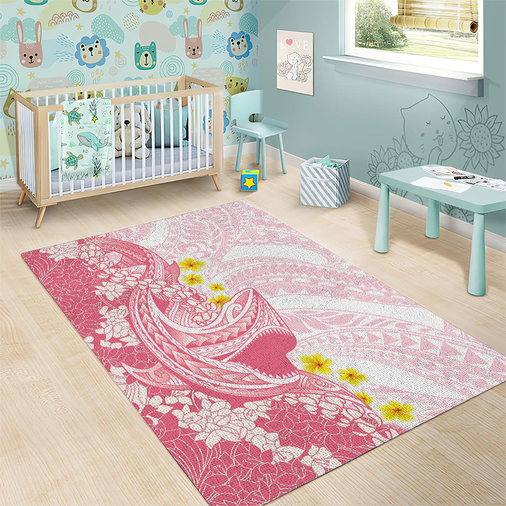 Pink Hawaii Shark Tattoo Area Rug Puakenikeni Lei Plumeria Polynesian Pattern LT14 - Polynesian Pride