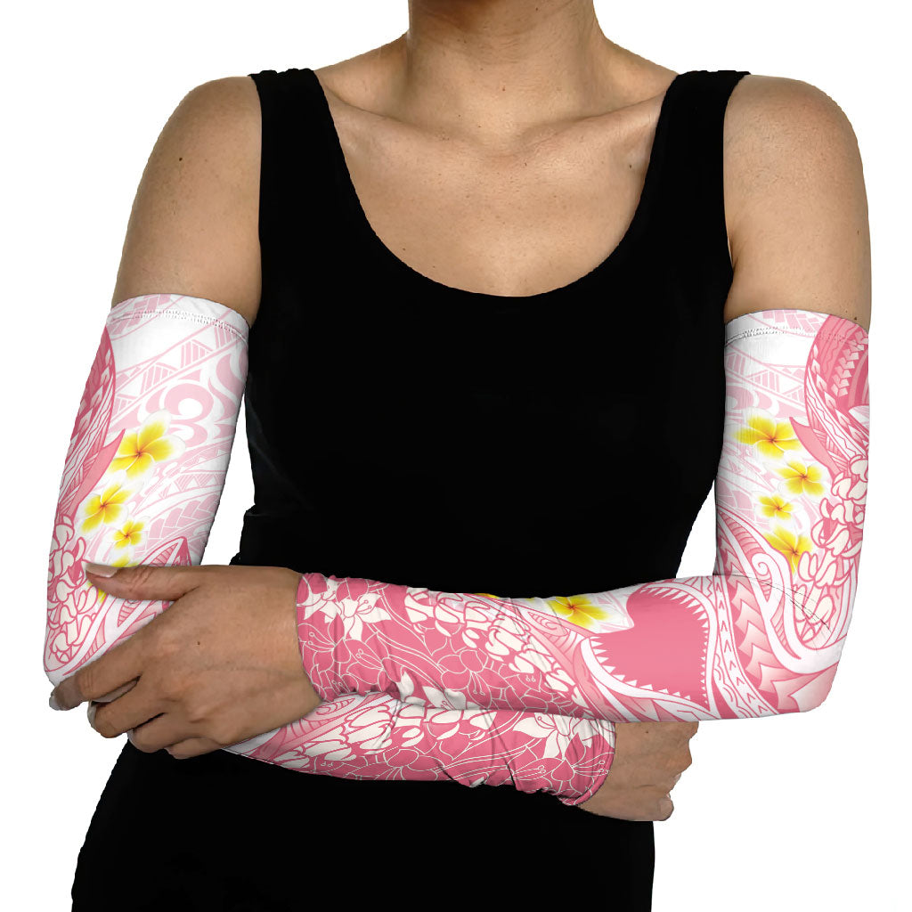 Pink Hawaii Shark Tattoo Arm Sleeves Puakenikeni Lei Plumeria Polynesian Pattern LT14 - Polynesian Pride