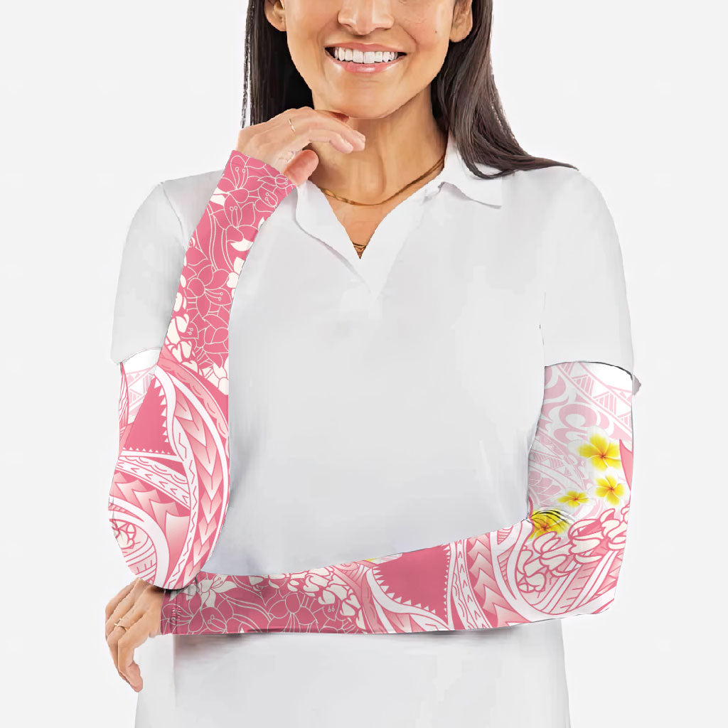 Pink Hawaii Shark Tattoo Arm Sleeves Puakenikeni Lei Plumeria Polynesian Pattern LT14 - Polynesian Pride