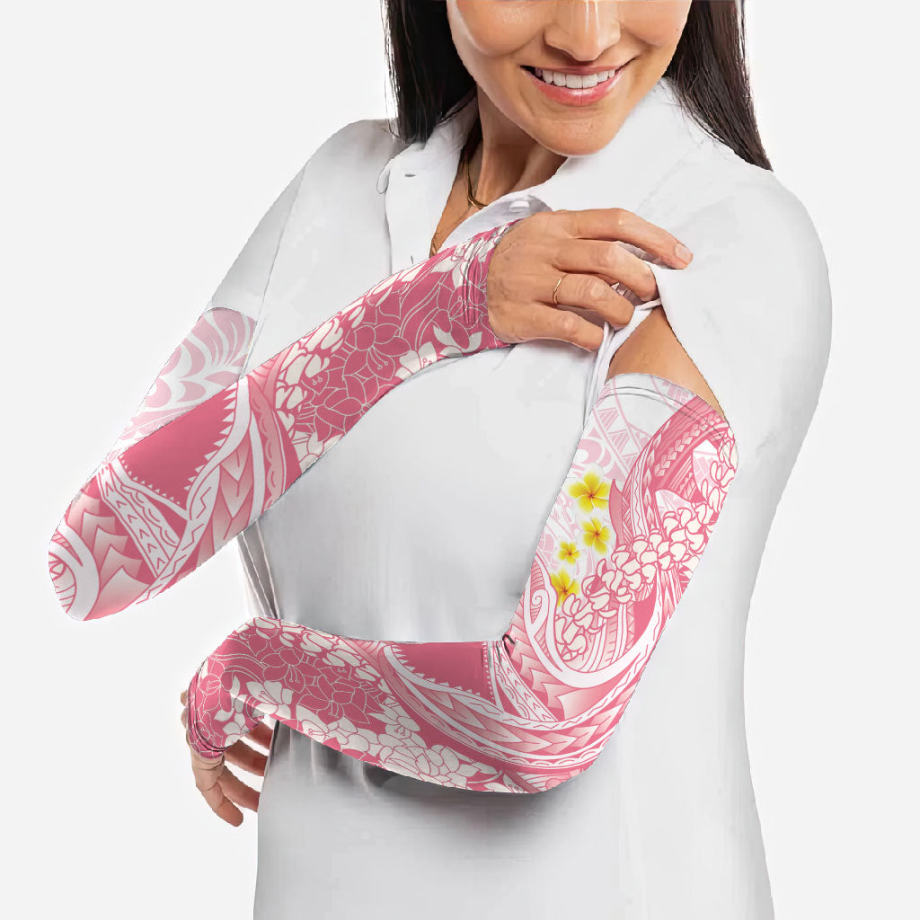 Pink Hawaii Shark Tattoo Arm Sleeves Puakenikeni Lei Plumeria Polynesian Pattern LT14 - Polynesian Pride