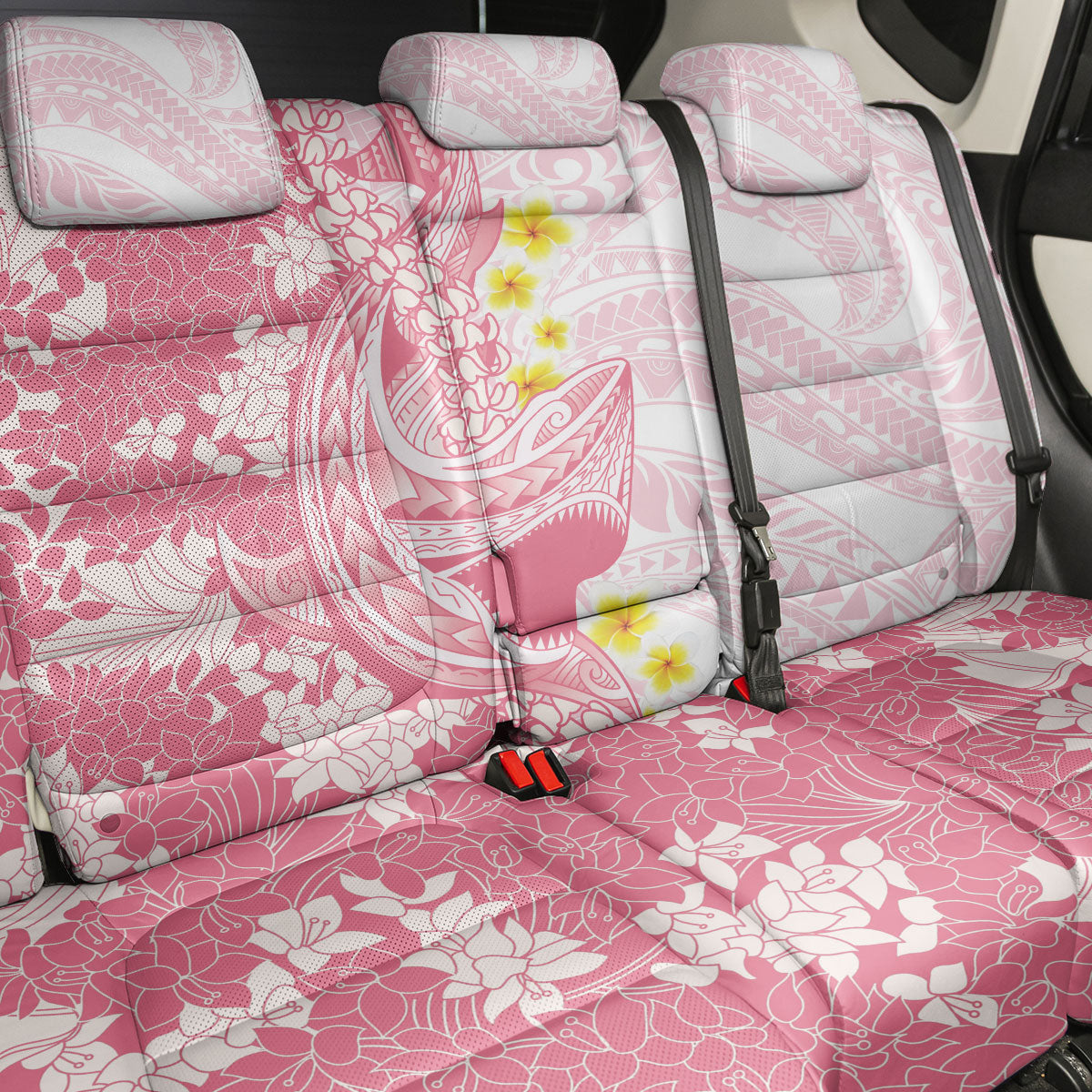 Pink Hawaii Shark Tattoo Back Car Seat Cover Puakenikeni Lei Plumeria Polynesian Pattern LT14 - Polynesian Pride