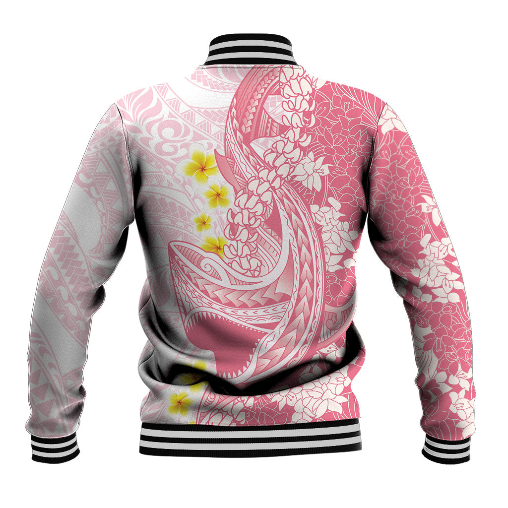 Pink Hawaii Shark Tattoo Baseball Jacket Puakenikeni Lei Plumeria Polynesian Pattern LT14 - Polynesian Pride