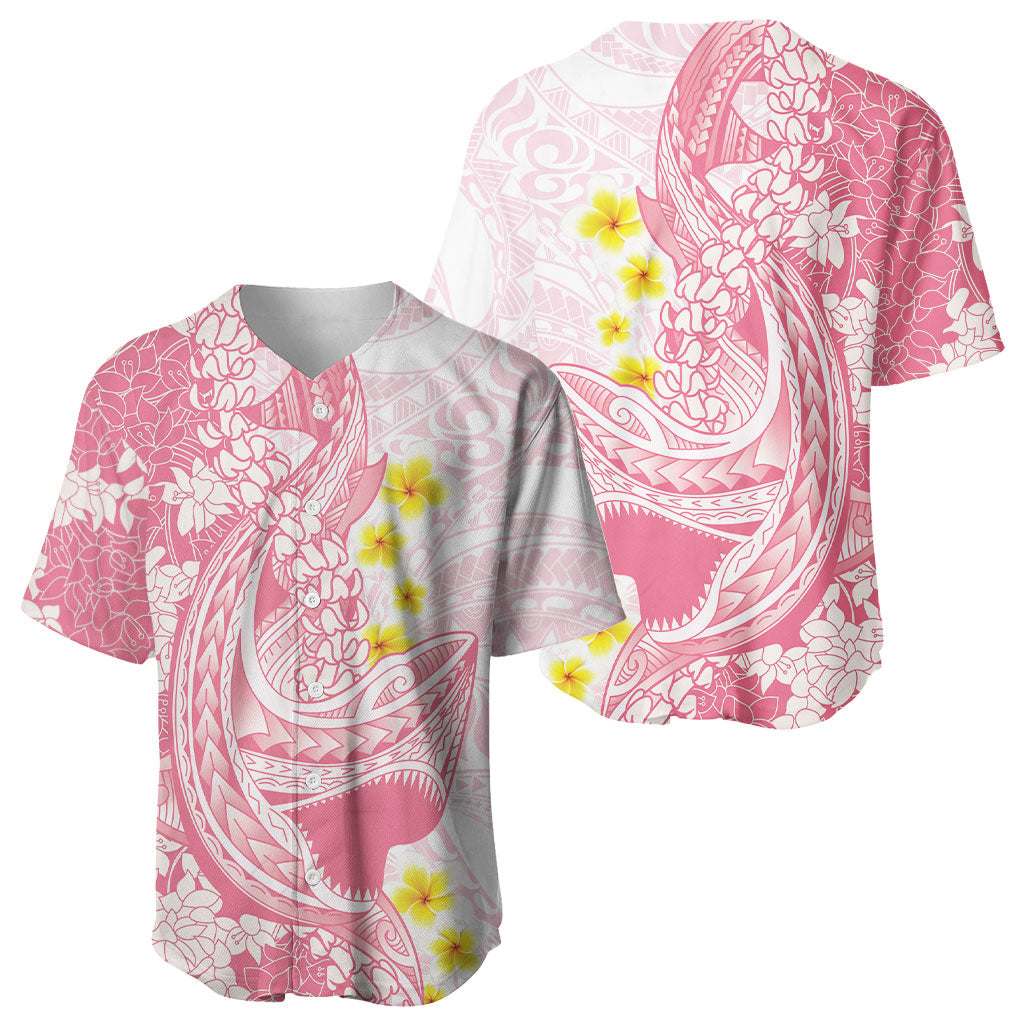 Pink Hawaii Shark Tattoo Baseball Jersey Puakenikeni Lei Plumeria Polynesian Pattern LT14 - Polynesian Pride