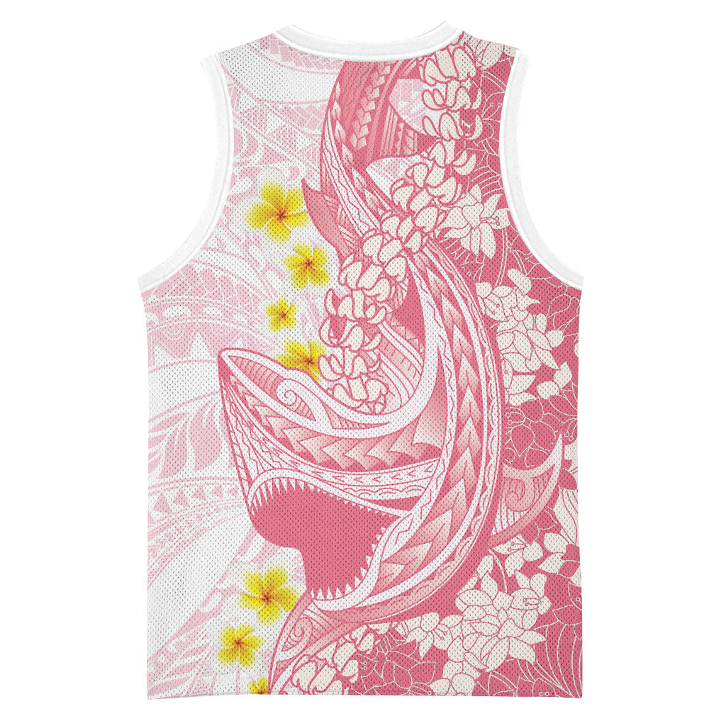 Pink Hawaii Shark Tattoo Basketball Jersey Puakenikeni Lei Plumeria Polynesian Pattern LT14 - Polynesian Pride
