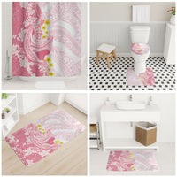 Pink Hawaii Shark Tattoo Bathroom Set Puakenikeni Lei Plumeria Polynesian Pattern LT14 - Polynesian Pride