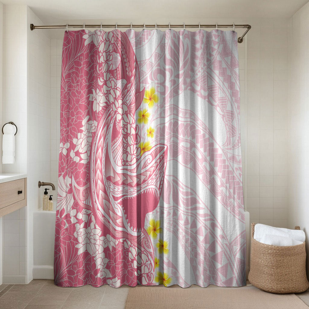 Pink Hawaii Shark Tattoo Bathroom Set Puakenikeni Lei Plumeria Polynesian Pattern LT14 Shower Curtain Only Pink - Polynesian Pride