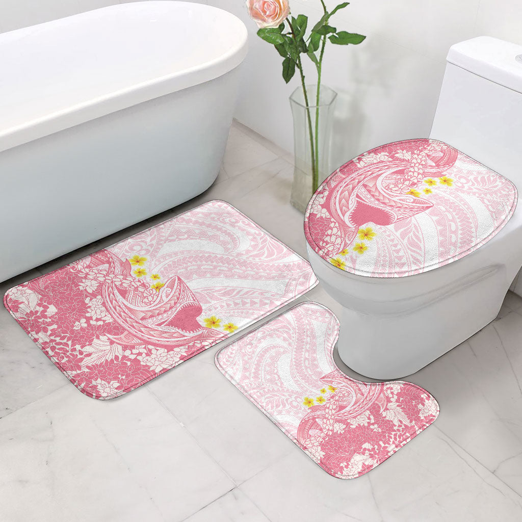 Pink Hawaii Shark Tattoo Bathroom Set Puakenikeni Lei Plumeria Polynesian Pattern LT14 - Polynesian Pride
