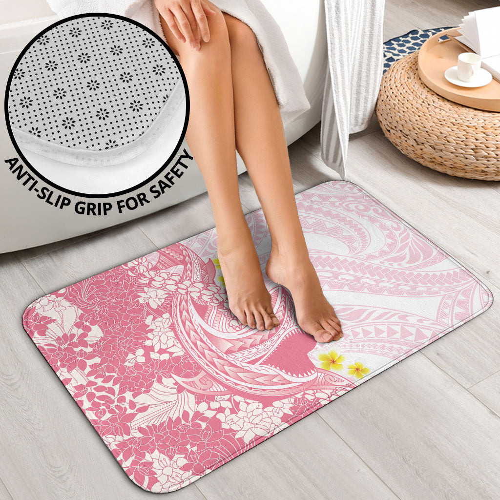 Pink Hawaii Shark Tattoo Bathroom Set Puakenikeni Lei Plumeria Polynesian Pattern LT14 - Polynesian Pride