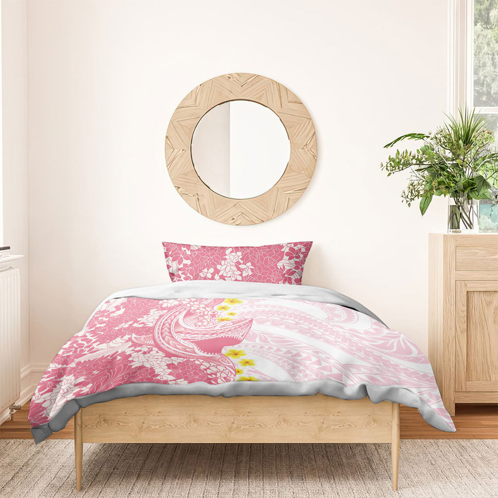 Pink Hawaii Shark Tattoo Bedding Set Puakenikeni Lei Plumeria Polynesian Pattern LT14 - Polynesian Pride