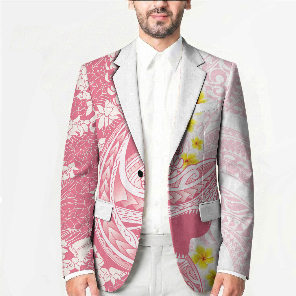 Pink Hawaii Shark Tattoo Blazer Puakenikeni Lei Plumeria Polynesian Pattern LT14 - Polynesian Pride