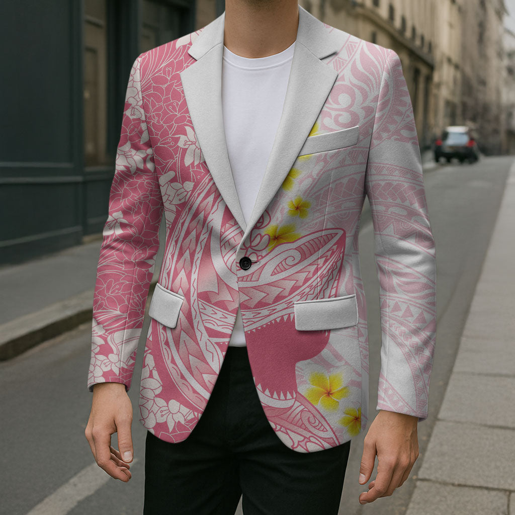 Pink Hawaii Shark Tattoo Blazer Puakenikeni Lei Plumeria Polynesian Pattern LT14 - Polynesian Pride