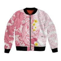 Pink Hawaii Shark Tattoo Bomber Jacket Puakenikeni Lei Plumeria Polynesian Pattern