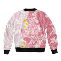 Pink Hawaii Shark Tattoo Bomber Jacket Puakenikeni Lei Plumeria Polynesian Pattern