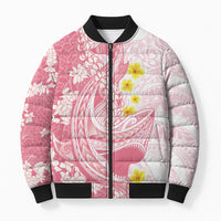 Pink Hawaii Shark Tattoo Bomber Puffer Jacket Puakenikeni Lei Plumeria Polynesian Pattern LT14 Unisex Pink - Polynesian Pride