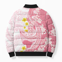 Pink Hawaii Shark Tattoo Bomber Puffer Jacket Puakenikeni Lei Plumeria Polynesian Pattern LT14 - Polynesian Pride